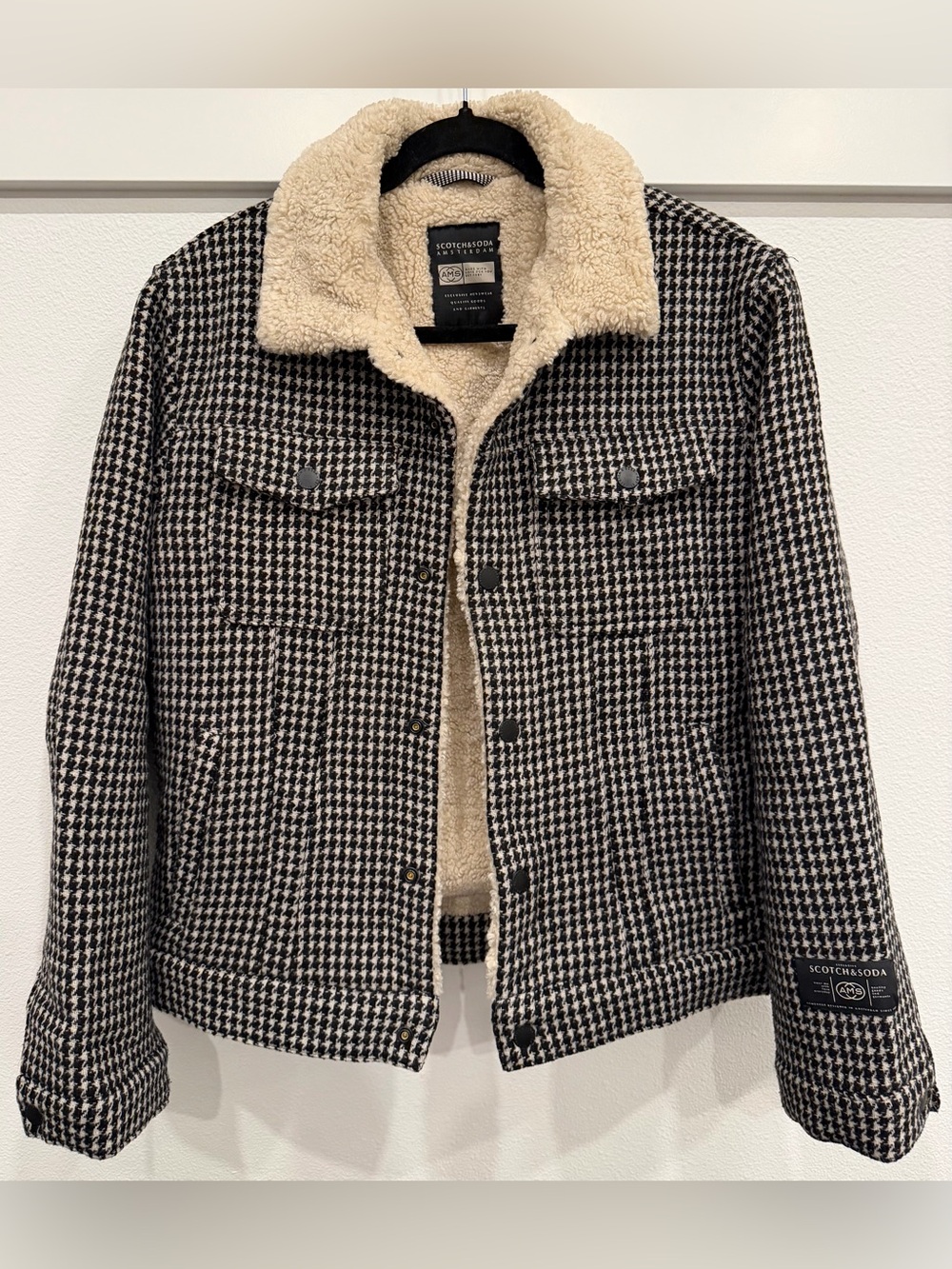 Scotch & Soda Black and White Houndstooth Sherpa Jacket